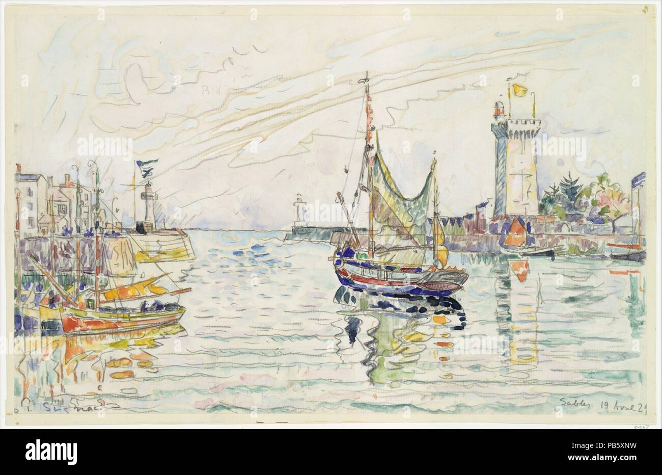 Vue sur les Sables d'Olonne. Artiste : Paul Signac (français, Paris 1863-1935 Paris). Dimensions : 10 x 17 15/16 1/16 in. (27,8 x 43,4 cm). Date : 1929 ( ?). Musée : Metropolitan Museum of Art, New York, USA. Banque D'Images