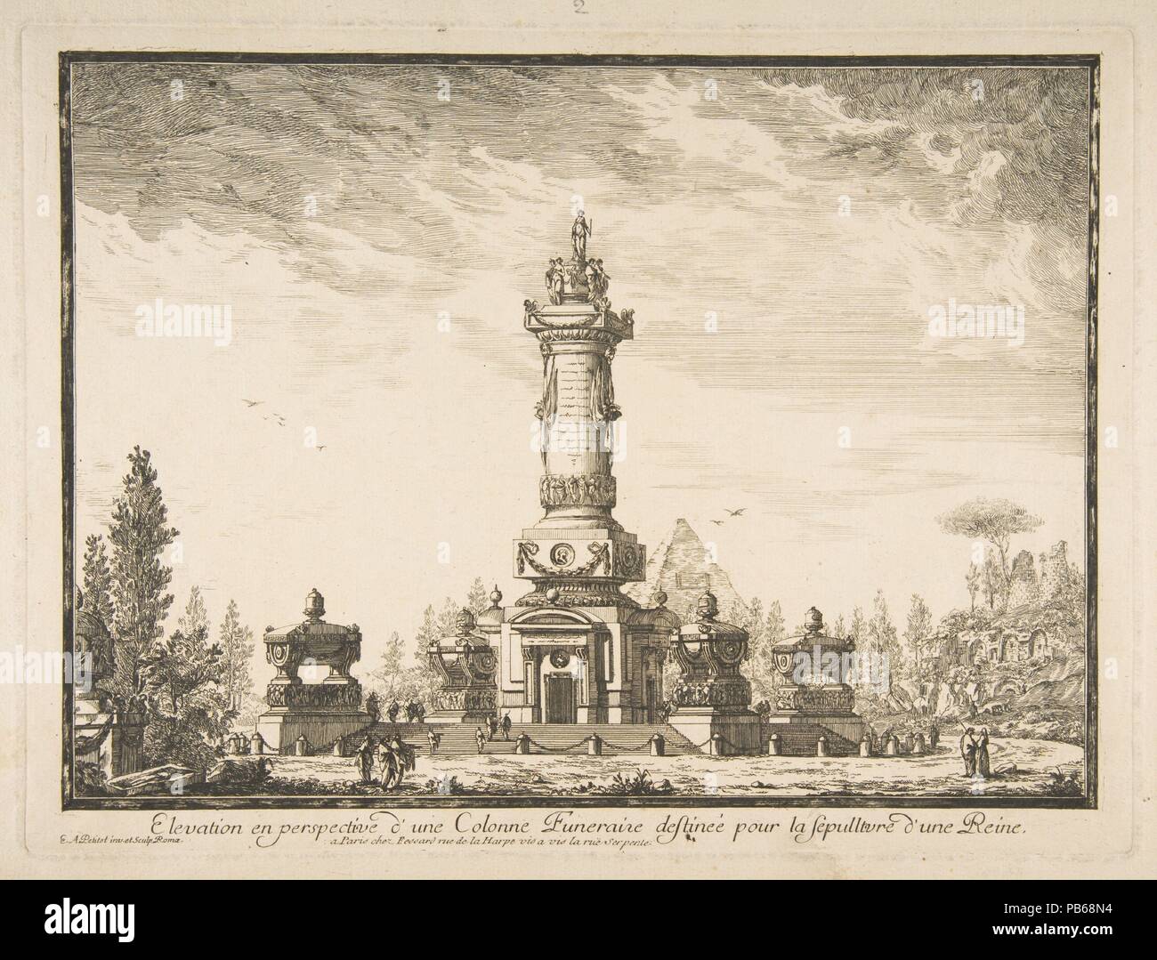 En perspective d'élévation d'une colonne destinée pour la Sépultre d'une Reine. Artiste : Ennemond Alexandre Petitot (Français, Lyon 1727-1801 Parme). Dimensions : plaque : 9 x 12 7/16 13/16 in. (24 x 32,5 cm) : feuille 11 x 18 5/8 à 13/16. (29,6 x 47,8 cm). Date : 1746-50. Musée : Metropolitan Museum of Art, New York, USA. Banque D'Images