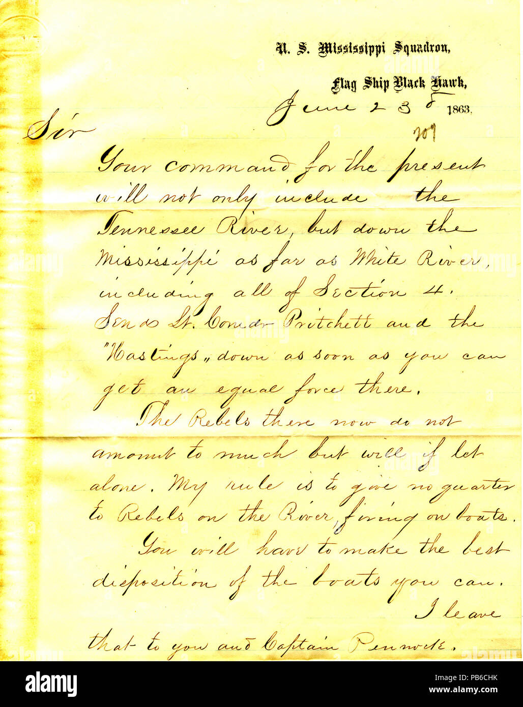 900 Lettre de David D. Porter, U. S. S. Black Hawk, à Seth Ledyard Phelps, Juin 23, 1863 Banque D'Images