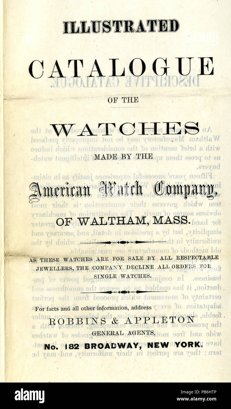 789 catalogue illustré des montres faites par l'American Watch Company de Waltham, Mass., ca. 1868 Banque D'Images