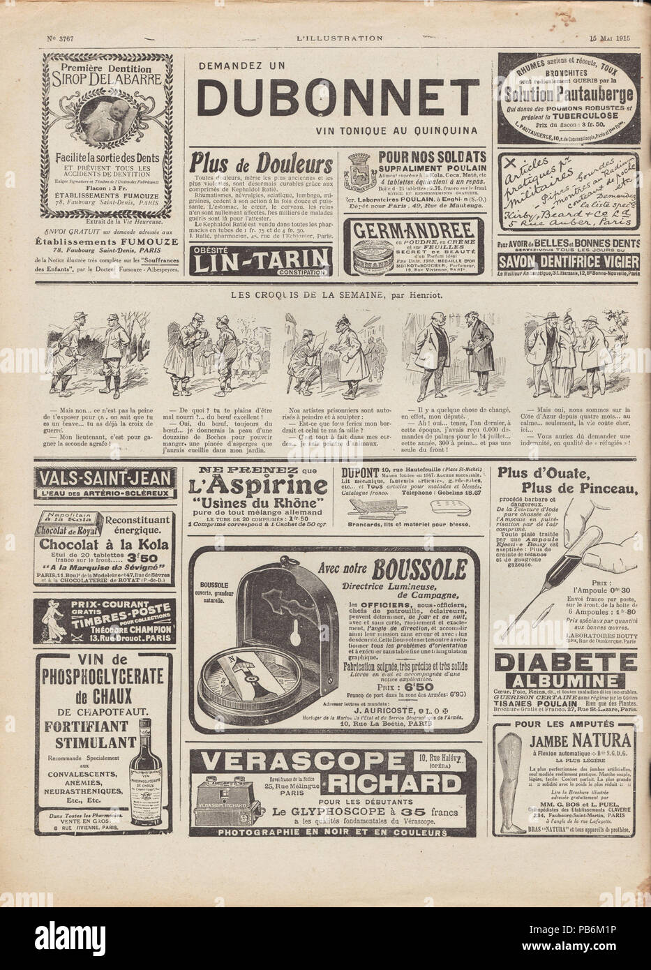 1105 15 mai 1915 aucune 3767, scan 2, à l'intérieur du couvercle avant Banque D'Images