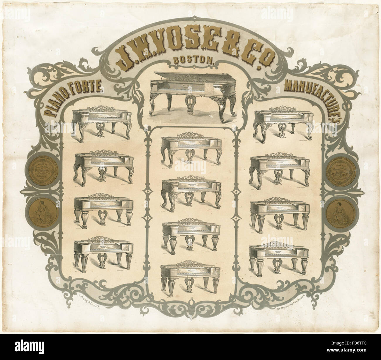 819 J. W. Vose et Co. de Boston. Fabrique de pianoforte (Boston Public Library) Banque D'Images