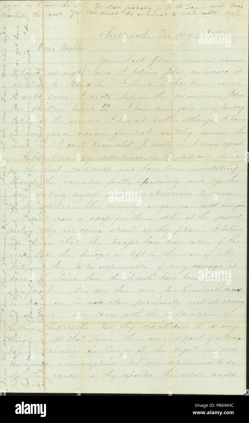 910 Lettre signée Lee, Chillicothe, Ohio, à la mère, Portland, Maine, le 25 août 1861 Banque D'Images
