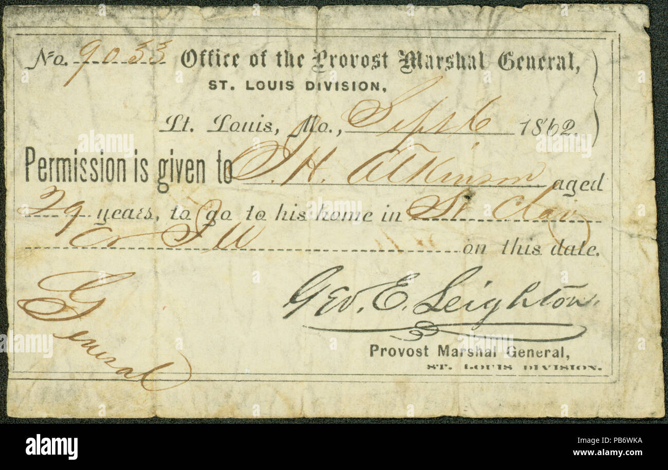 Militaire 1044 col de J.H. Atkinson, Saint Louis, le 6 septembre 1862 Banque D'Images