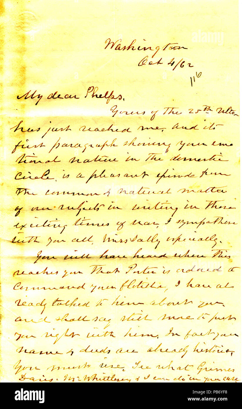 899 Lettre de A. H. Foote, Washington, D. C., Seth à Ledyard Phelps, le 4 octobre 1862 Banque D'Images