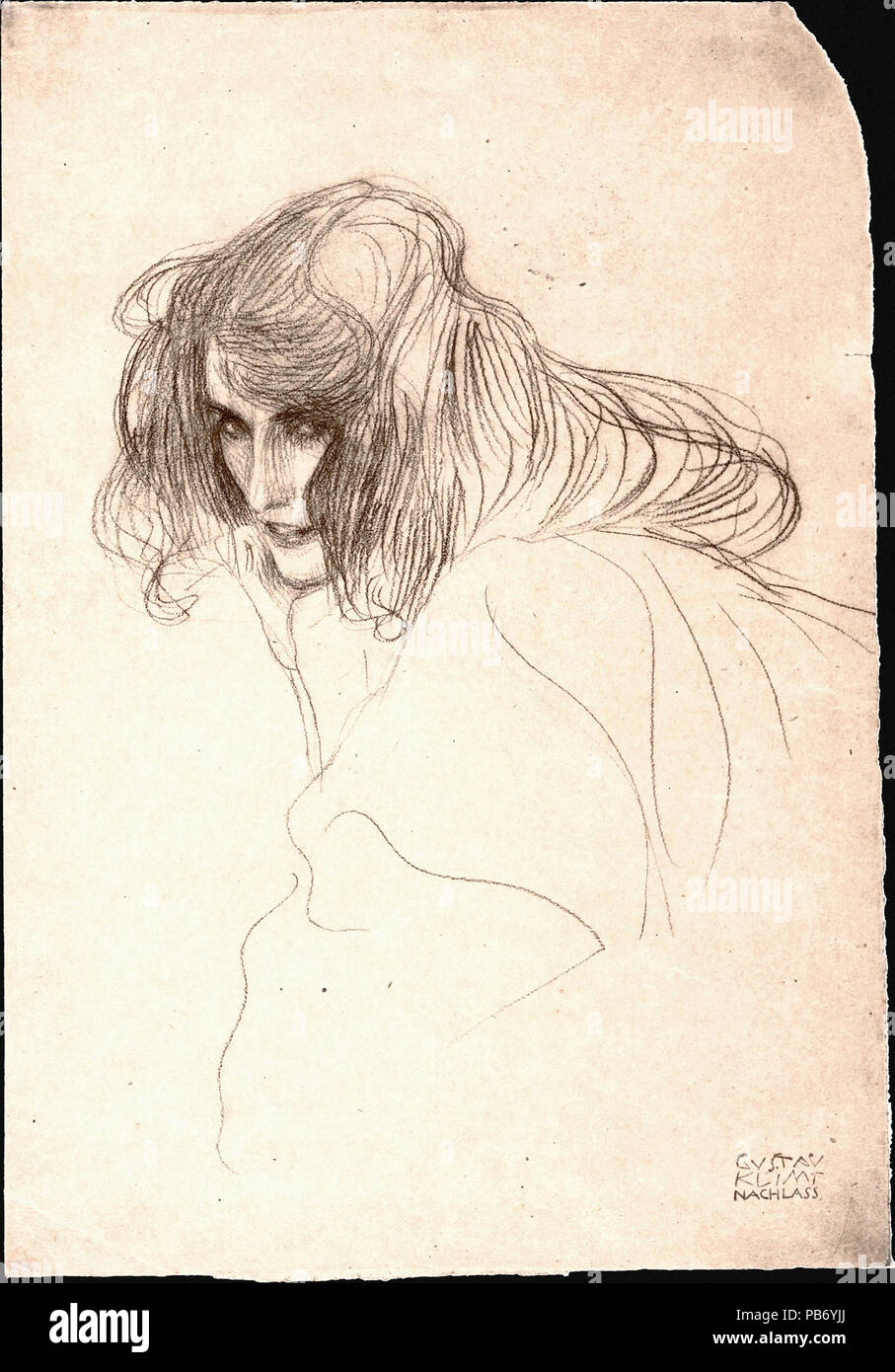 Gustave Klimt - Tête de Femme de profil Three-Quarter (Étude pour la Frise Beethoven) Banque D'Images