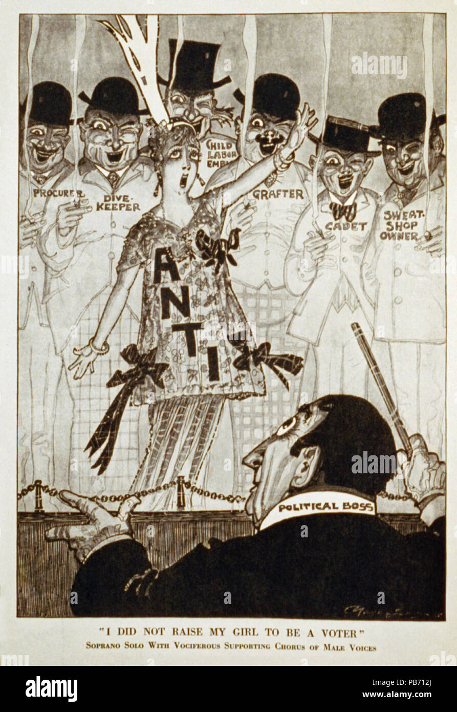 . 'Je n'ai pas soulevé ma fille pour être électeur'. Parodie de la rondelle de l'anti-guerre, je proteste chanson 'Je n'ai pas soulevé mon garçon pour être un soldat' avec le contexte modifié pour le vote des femmes. Un conducteur marqués 'patron politique", mène une seule femme soliste entouré par un chœur d'hommes avec diverses étiquettes y compris 'fournisseur', 'travail des enfants', de l'employeur et propriétaire notamment en shop'. Arguments en faveur de l'octroi du droit de vote aux femmes inclus la prétention que les électrices, l'appui des lois qui une réduction de la prostitution, du travail de l'homme, et d'autres fléaux sociaux. Publié le 9 octobre 1915, à la page 6 de Puck 780 I d Banque D'Images
