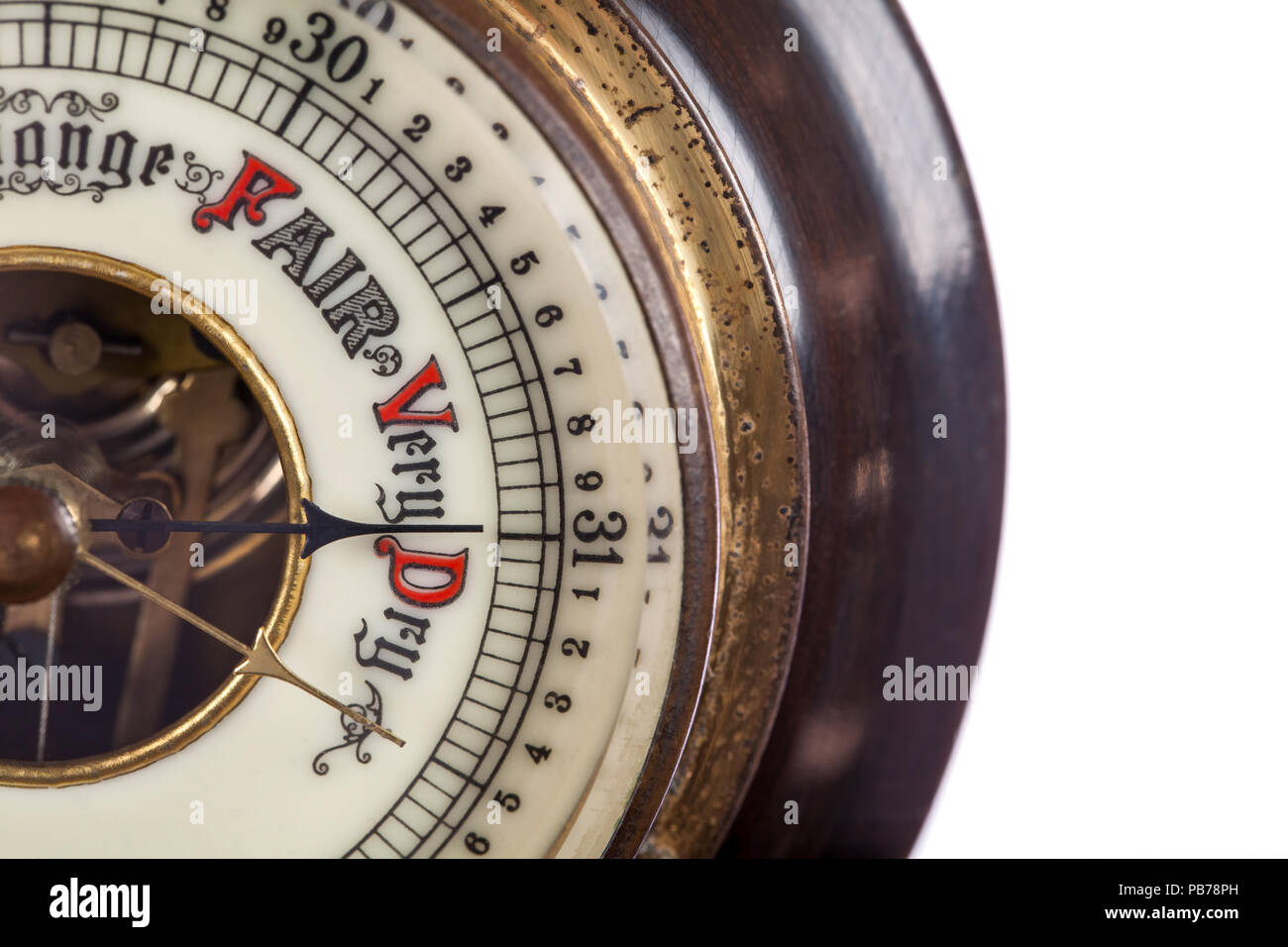 Vague de chaleur. Prévisions météorologiques très sèche par vintage baromètre. La température chaude extrême et de la sécheresse. Le réchauffement planétaire et le changement climatique prévoit une heatwa Banque D'Images