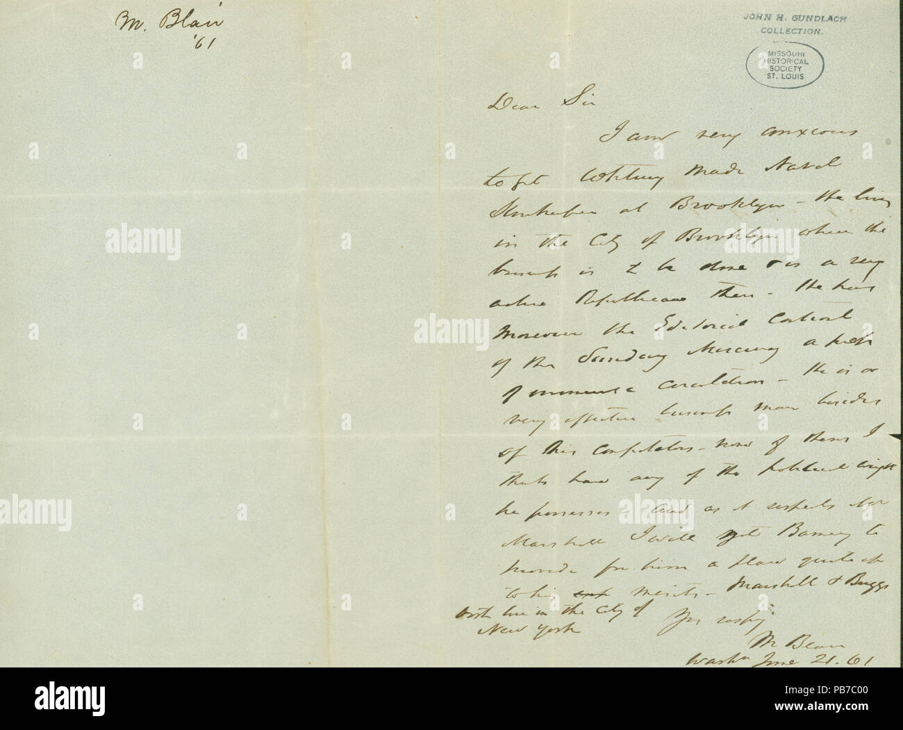 910 Lettre signée M. Blair (Montgomery Blair), Washington, le 21 juin, 1861 Banque D'Images