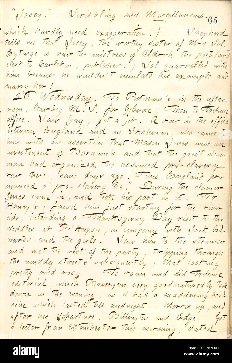 1733 Thomas Butler Gunn Diaries- Volume 21, page 70, Novembre 25, 1862 Banque D'Images