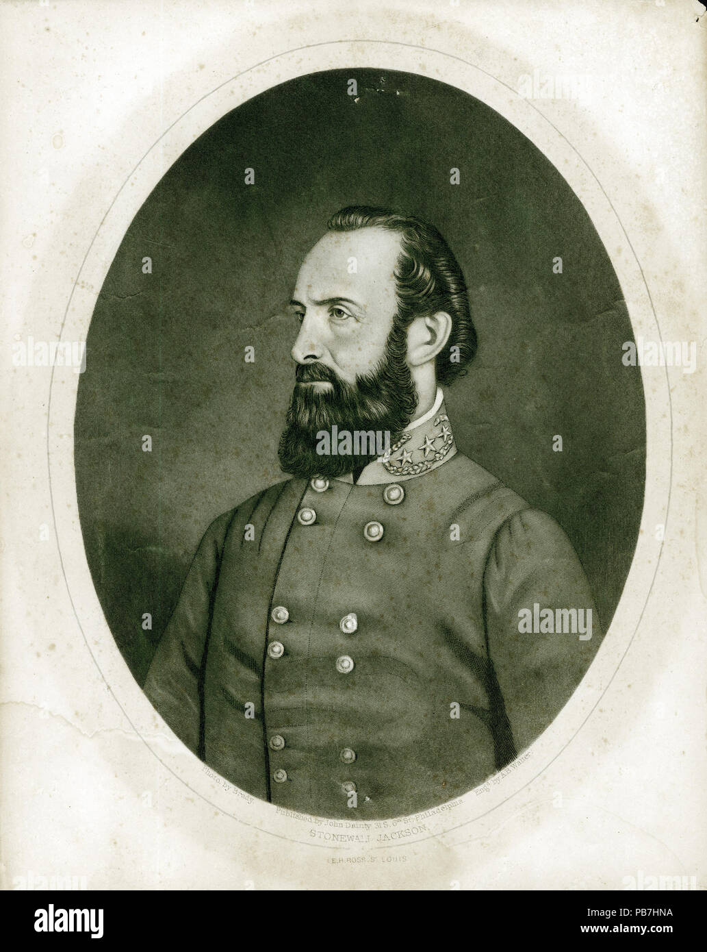 . Anglais : Buste portrait d'un homme en uniforme. 'STONEWALL JACKSON' (imprimé ci-dessous l'image). Titre : Stonewall Jackson, général (Confederate). Entre 1861 et 1865 1577 Stonewall Jackson, général (Confederate) Banque D'Images