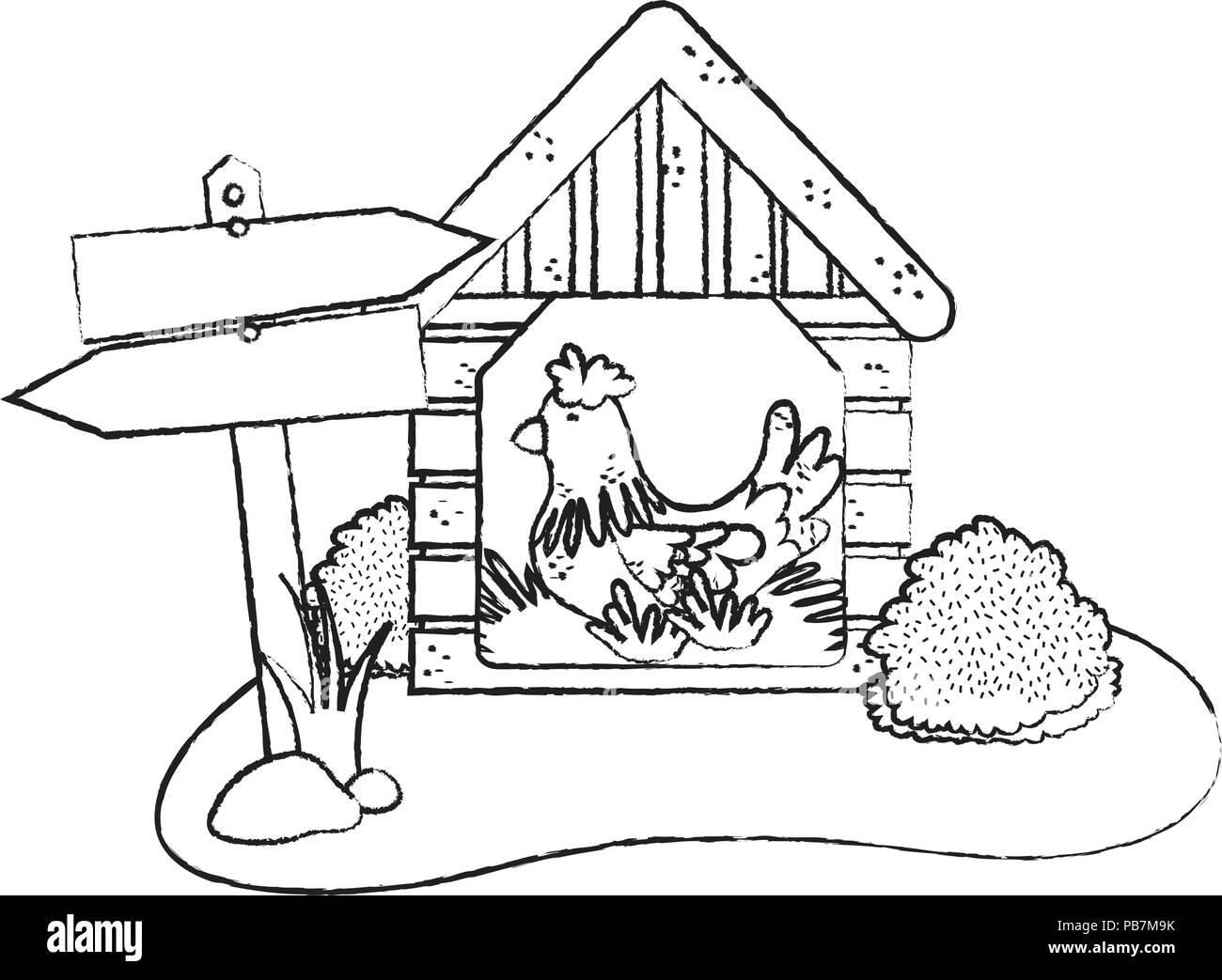 Grunge hen farm animal à l'intérieur chambre fixant Illustration de Vecteur