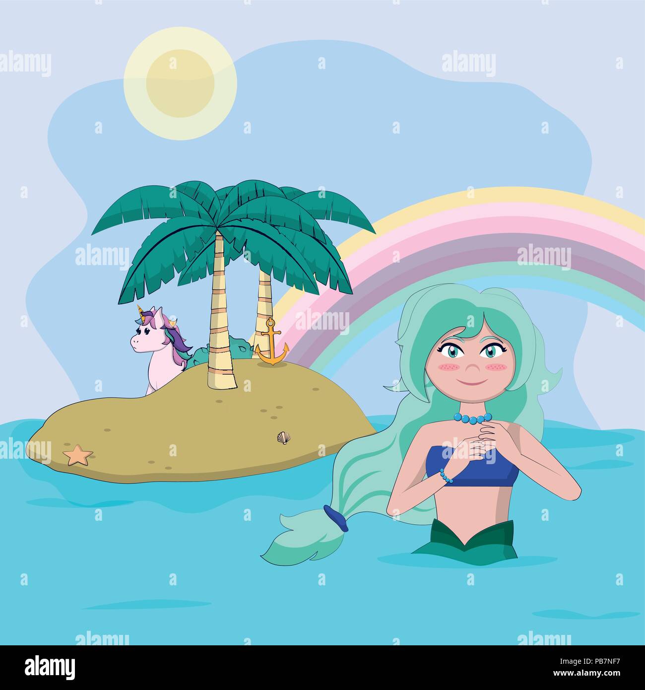 Belle sirène avec Unicorn Illustration de Vecteur