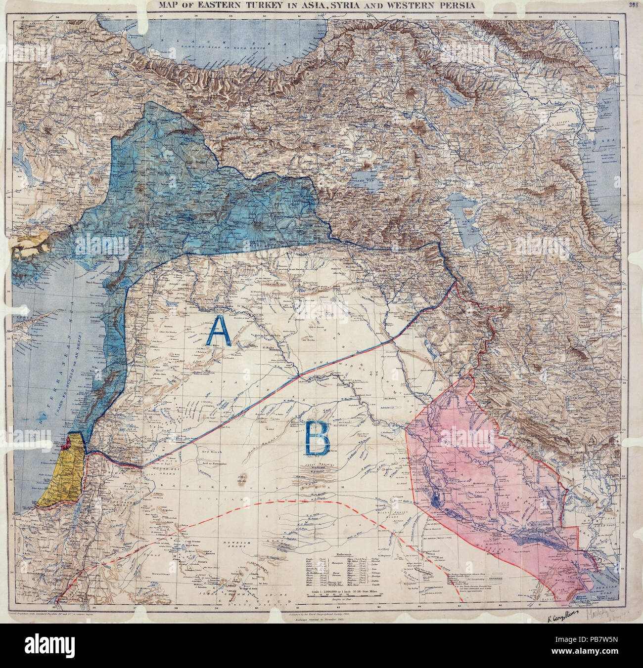 1064 MPK1-426 Sykes Picot Carte Accord signé le 8 mai 1916 Banque D'Images