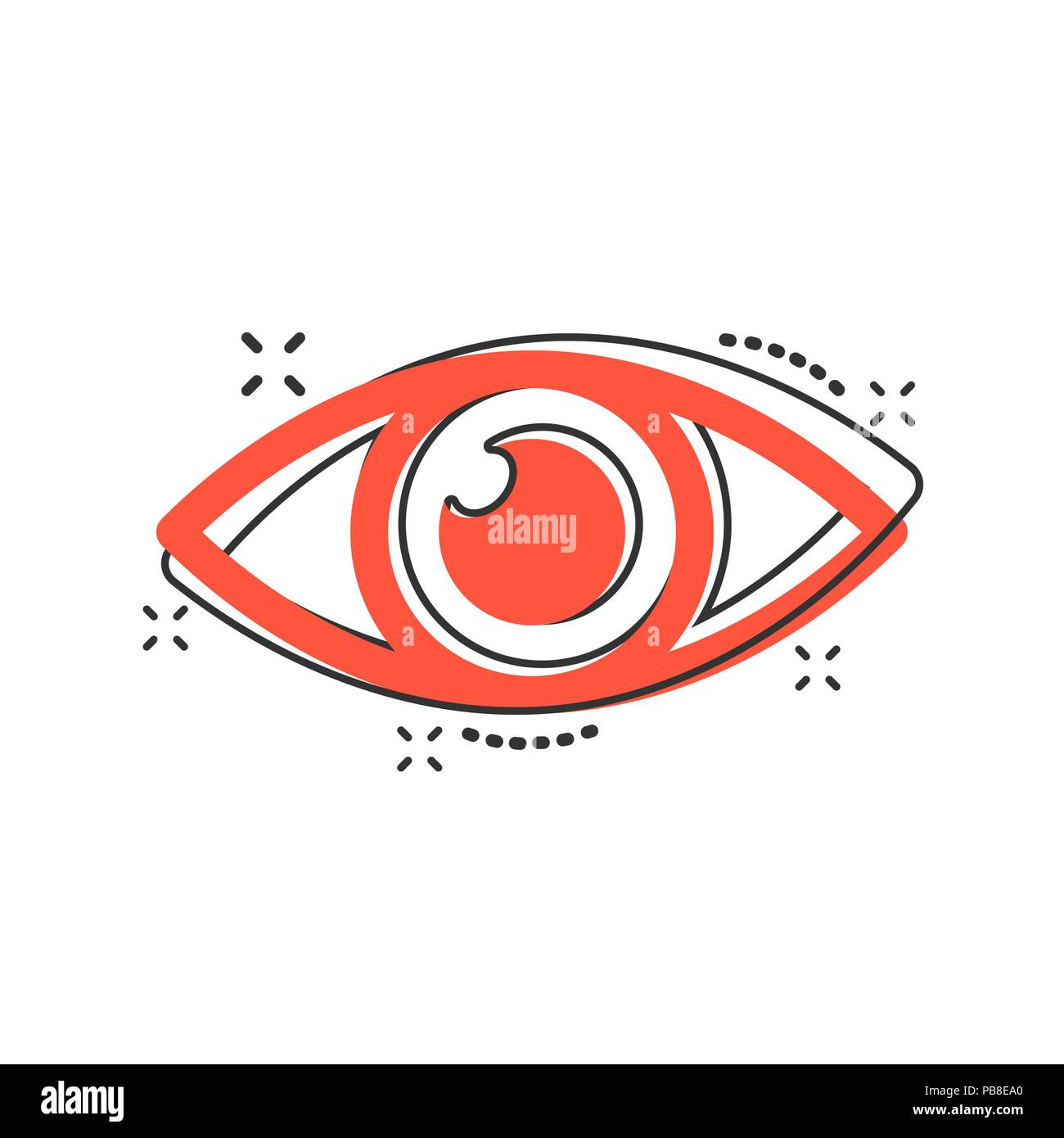 Cartoon Vector icône de l'oeil dans le style comique. Globe oculaire oeil sign illustration pictogramme. Eye concept effet splash d'affaires. Illustration de Vecteur