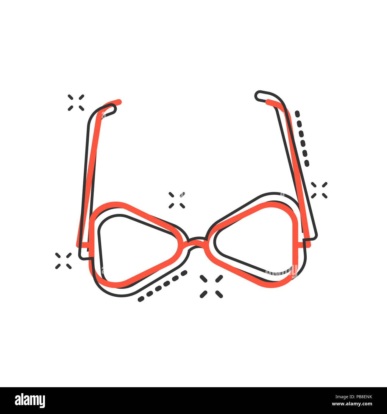 Cartoon Vector icône lunettes dans le style comique. Inscrivez-lunettes illustration pictogramme. Les lunettes de soleil effet splash concept. Illustration de Vecteur