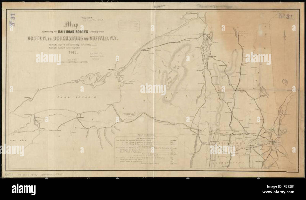 993 Carte montrant les voies de chemin de fer menant de Boston, à Ogdensburg et Buffalo, N.Y. (10176729846) Banque D'Images