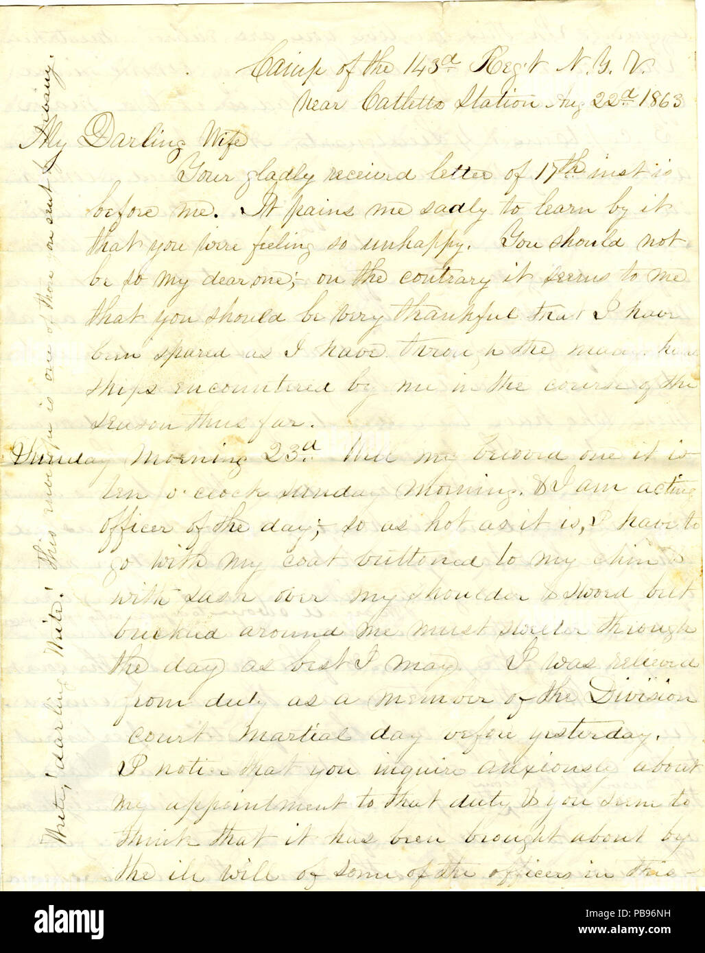 915 Lettre signée William (William S. Moffat), camp de la 143e régiment de New York, près de Catlett's Station, à sa femme (Matilde B. Moffat), les 22 et 23 août 1863 Banque D'Images