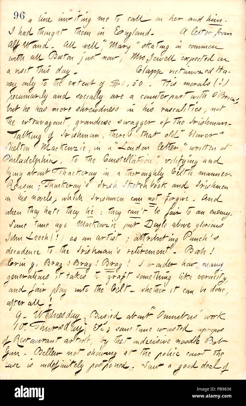 1721 Thomas Butler Gunn Diaries- Volume 10, page 108, du 8 au 10 février, 1859 Banque D'Images