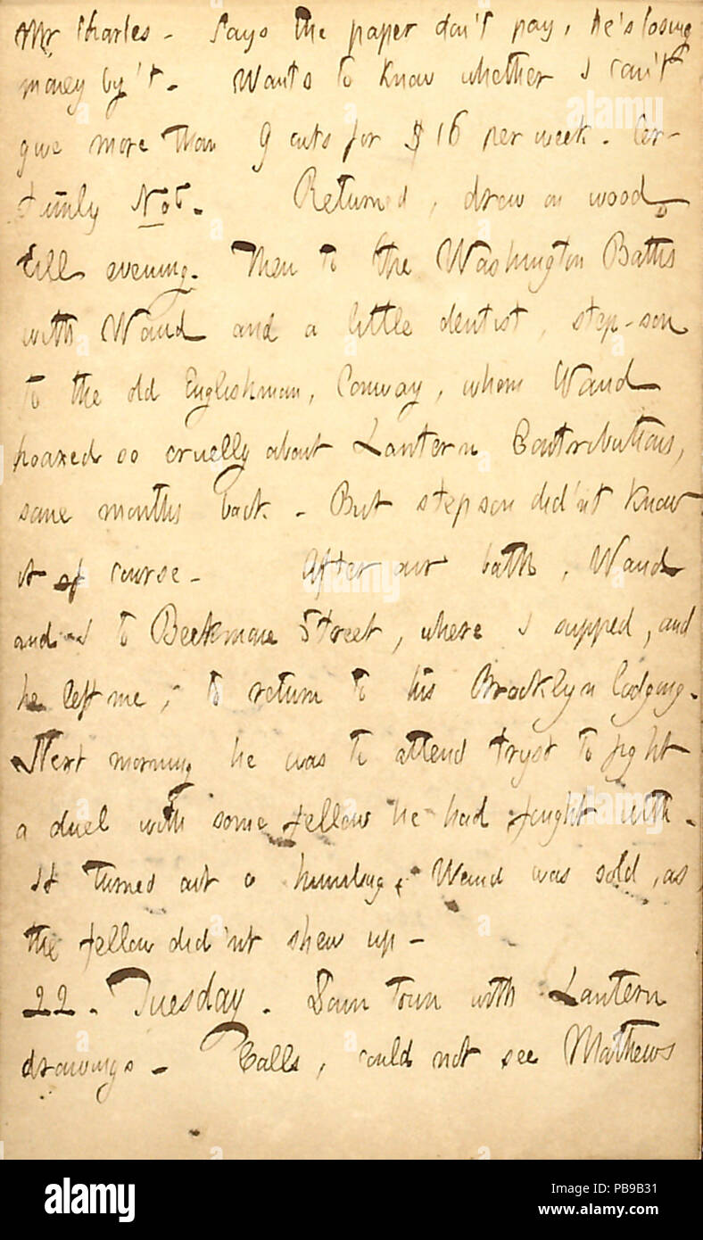 1734 Thomas Butler Gunn Diaries- Volume 4, page 145, 21-22 juin 1852 Banque D'Images