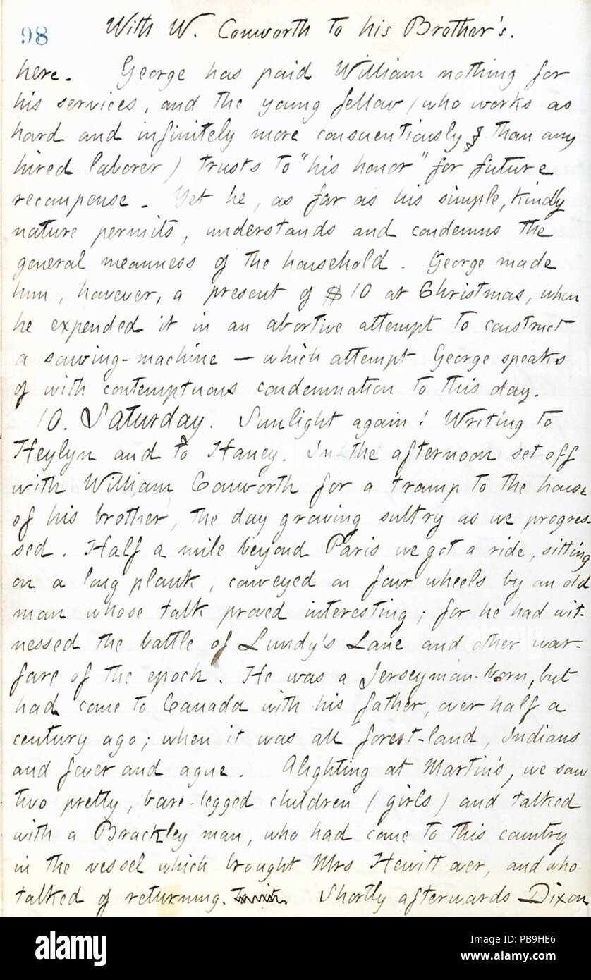 1726 Thomas Butler Gunn Diaries- Volume 17, page 108, 9 août 1861 Banque D'Images