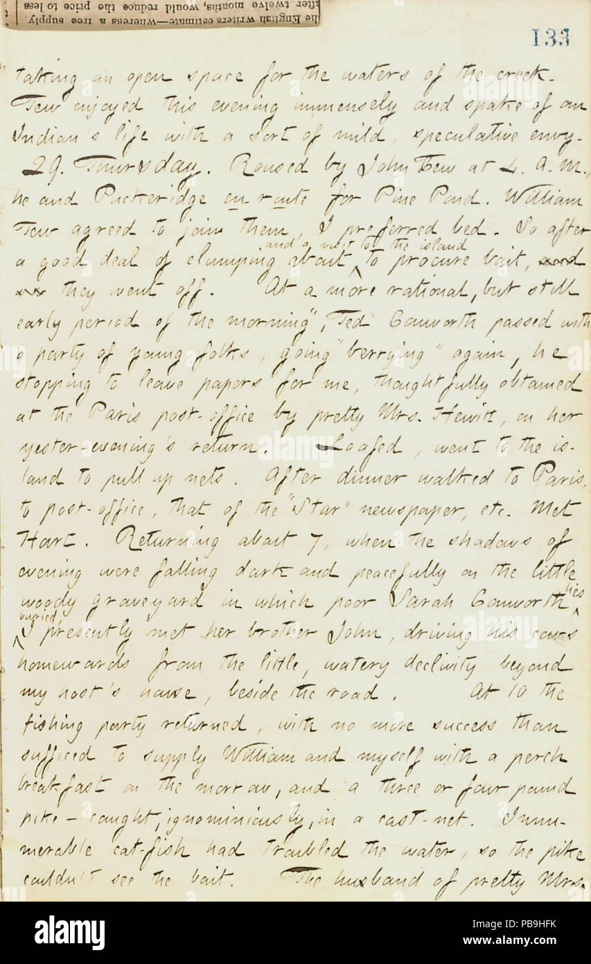 1726 Thomas Butler Gunn Diaries- Volume 17, page 145, le 28 août 1861 Banque D'Images