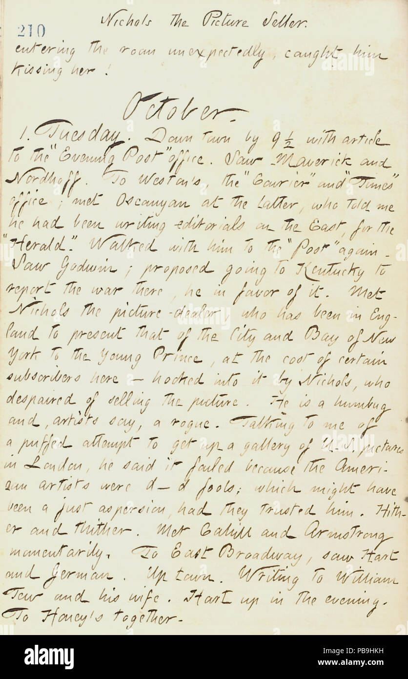 1727 Thomas Butler Gunn Diaries- Volume 17, page 223, le 30 septembre 1861 Banque D'Images