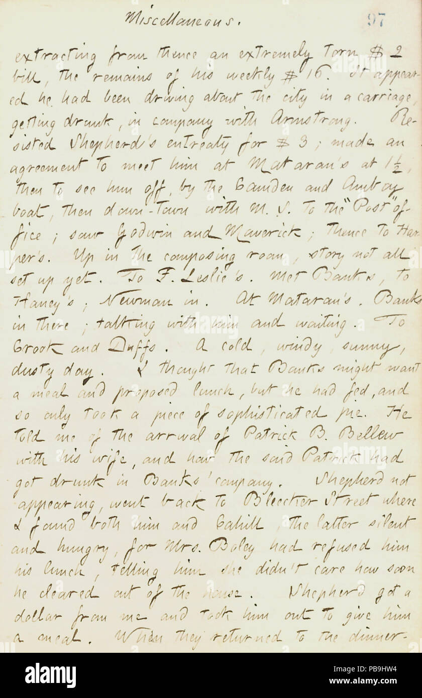 1727 Thomas Butler Gunn Diaries- Volume 18, page 108, Décembre 21, 1861 Banque D'Images