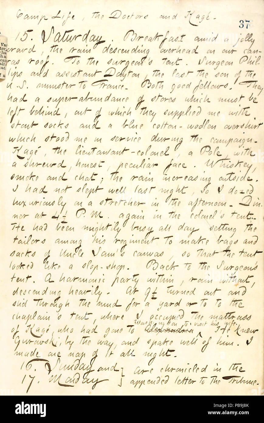 1729 Thomas Butler Gunn Diaries- Volume 19, page 47, le 15 mars 1862 Banque D'Images