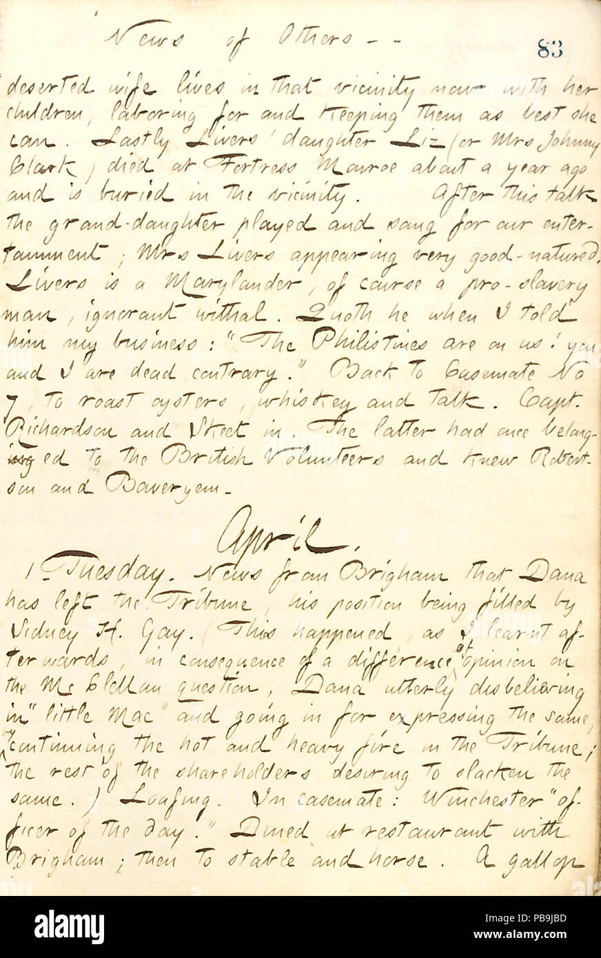 1730 Thomas Butler Gunn Diaries- Volume 19, page 97, 31 mars, 1862 Banque D'Images