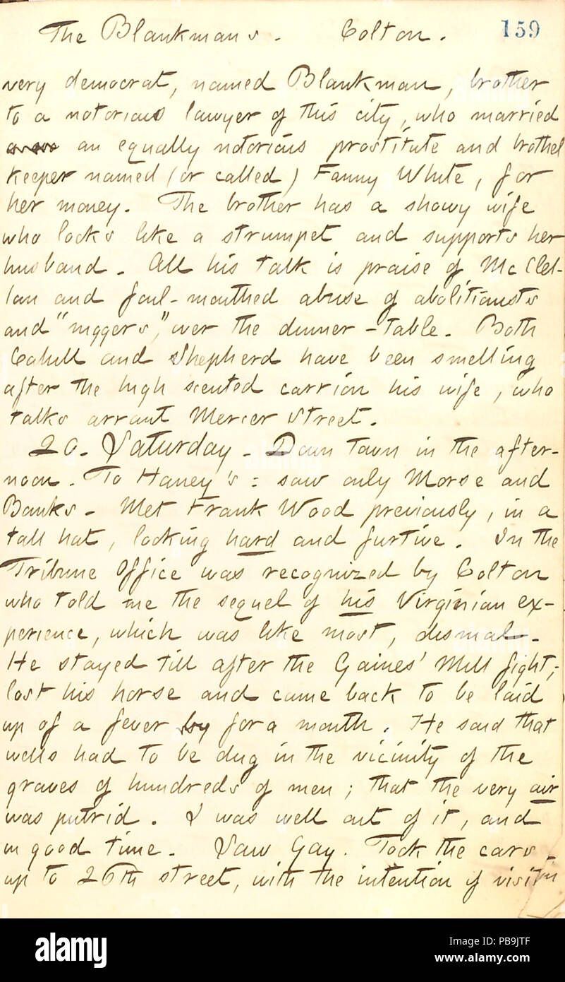 1731 Thomas Butler Gunn Diaries- Volume 20, page 173, Septembre 19, 1862 Banque D'Images