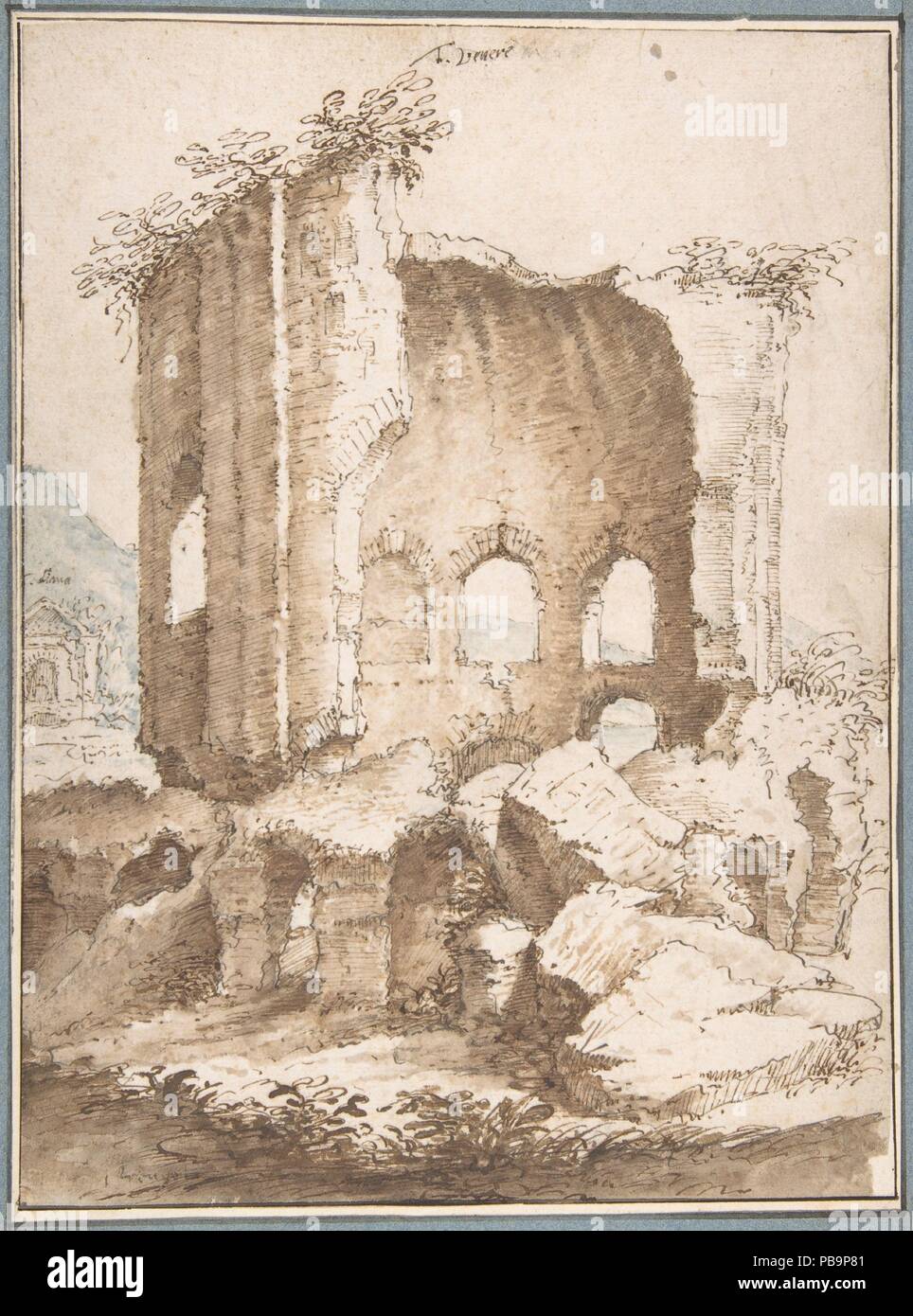 Vue sur les temples de Vénus et de Diane à Baia venant du Sud. Artiste : Cercle de Jan Brueghel l'ancien (Bruxelles, Russisch 1568-1625 Anvers). Dimensions : 10 5/8 x 7 5/16 in. (26,2 x 19,4 cm). Ancienne Attribution : Jan Brueghel le Jeune (Anvers 1601-1678 Flamand, Anvers). Date : ca. 1594. Musée : Metropolitan Museum of Art, New York, USA. Banque D'Images
