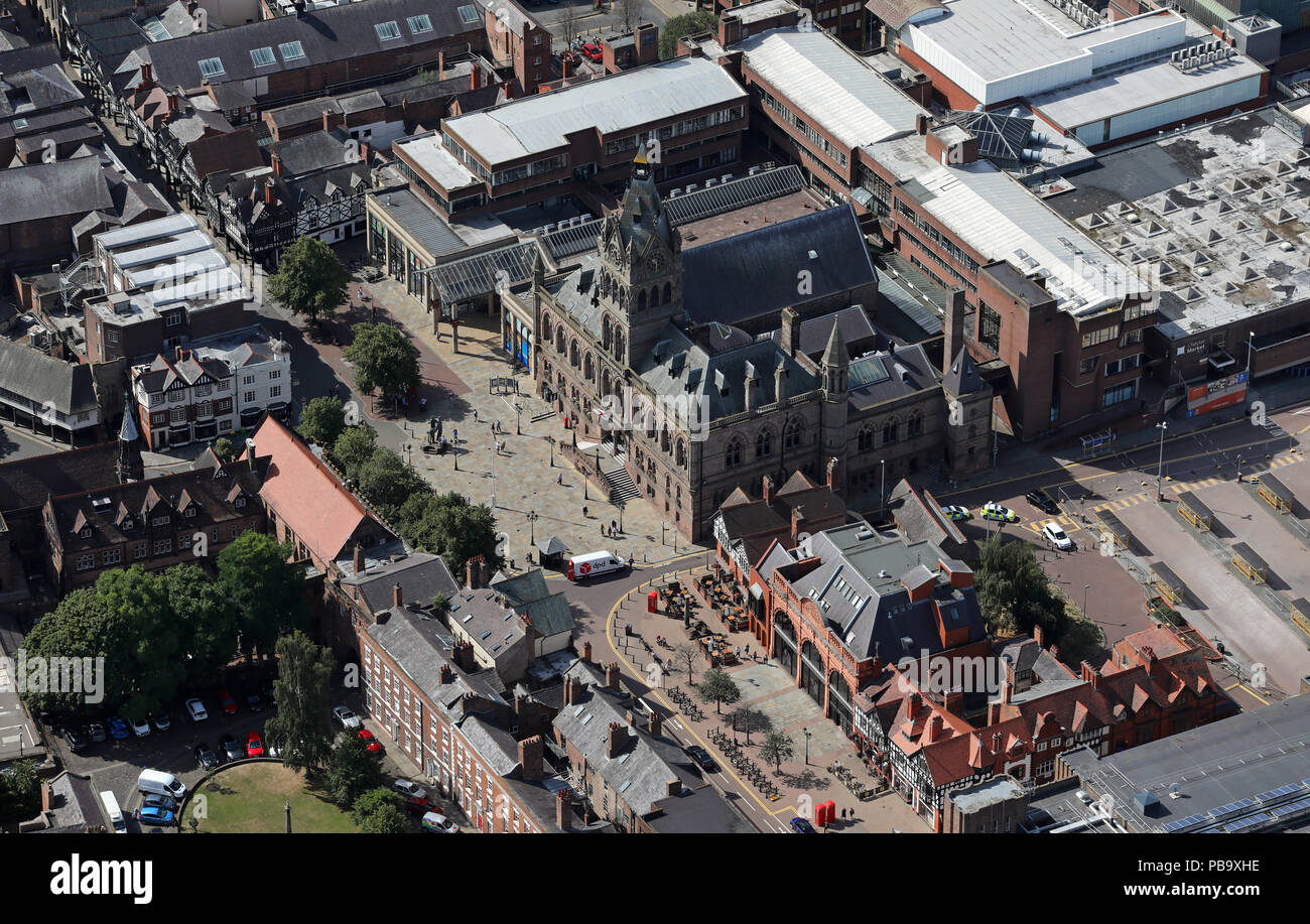Vue aérienne de l'Hôtel de ville de Chester, Northgate Street, CH1 2HQ Banque D'Images