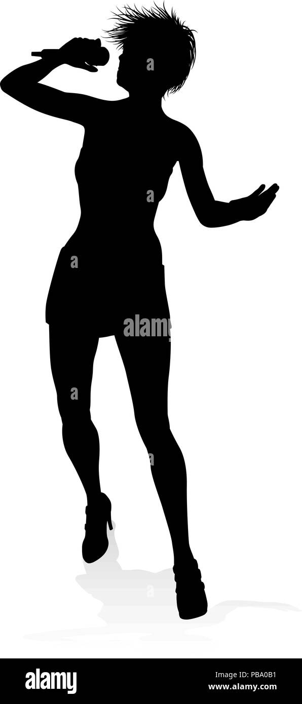 Femme Chanteur Pop Rock Star Silhouette Illustration de Vecteur