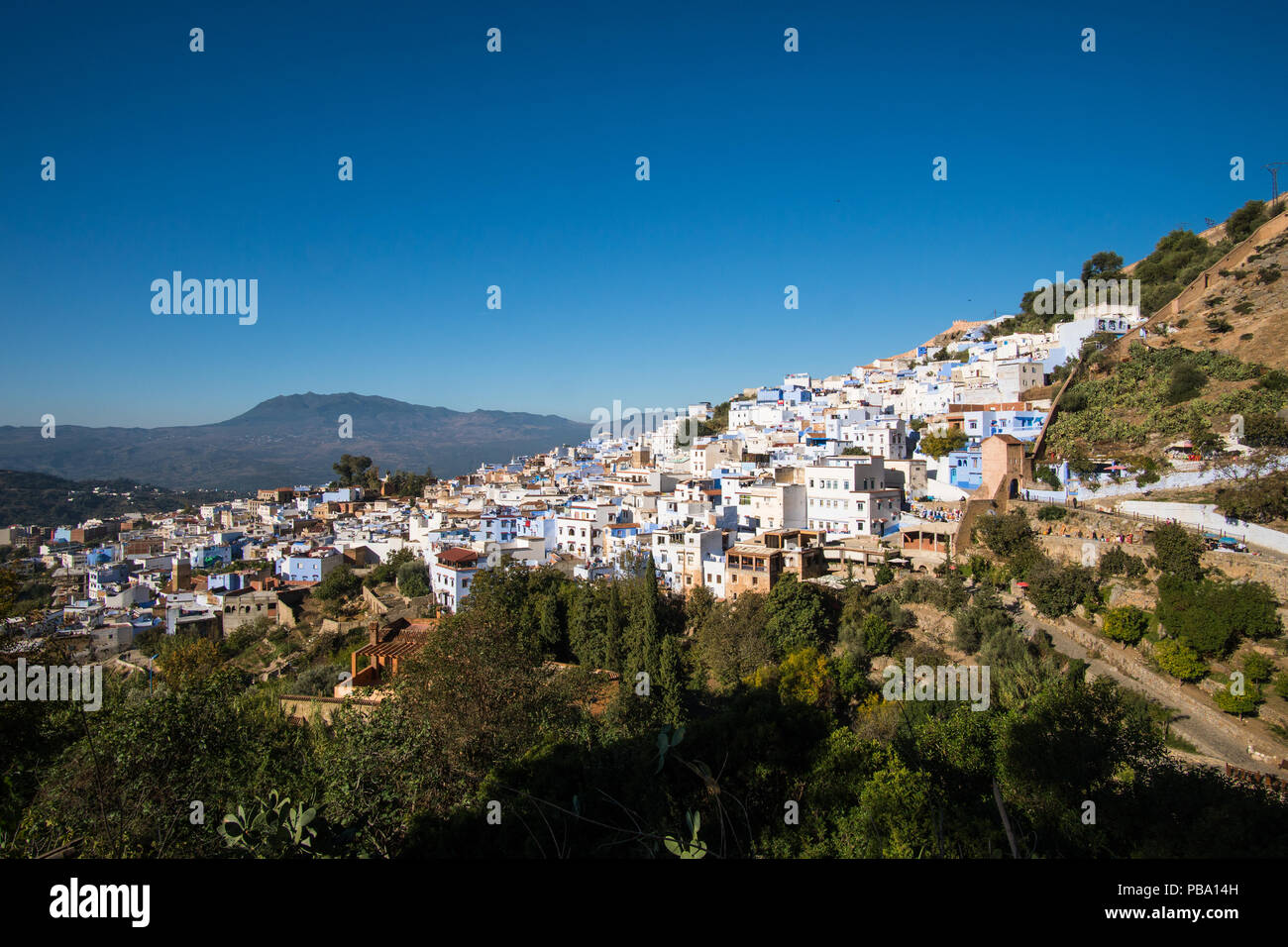 Vue aérienne de Chefchaouen, la ville bleue, au Maroc Banque D'Images