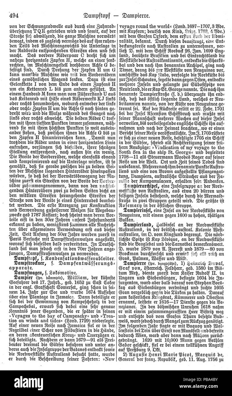 . Anglais : page de Meyers Konversations-Lexikon . à partir de 1885 jusqu'à 1890 1036 Meyers b4 s0494 Banque D'Images