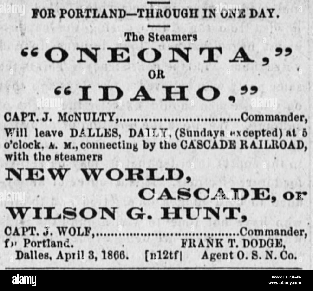 1095 Nouveau Monde et d'autres bateaux à vapeur ad 6 Juin 1866 Banque D'Images