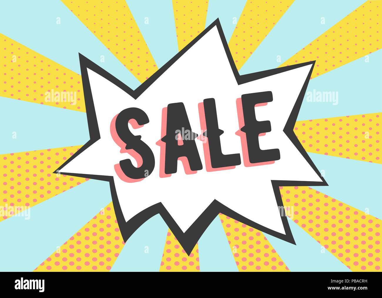 Vente poster dans pop art style. Rayons rétro avec des points banner Illustration de Vecteur