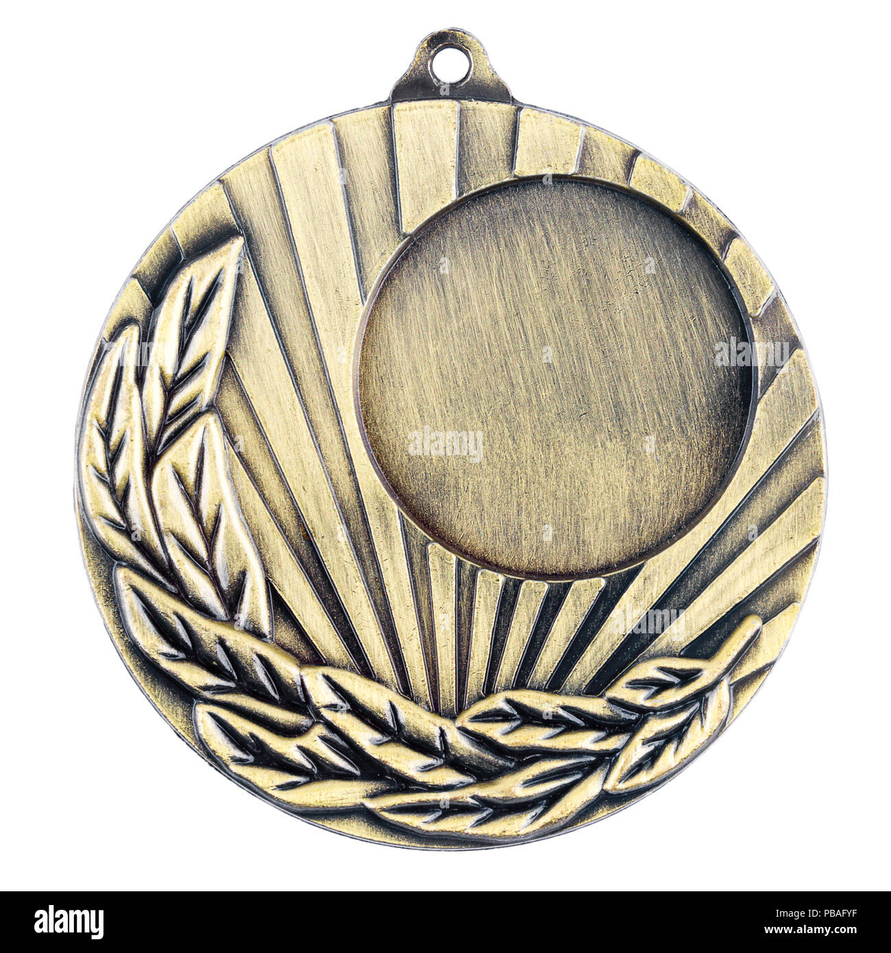 Médaille or blanc isolé sur fond blanc. Médaille d'or de décoration modèle à copier l'espace. Banque D'Images