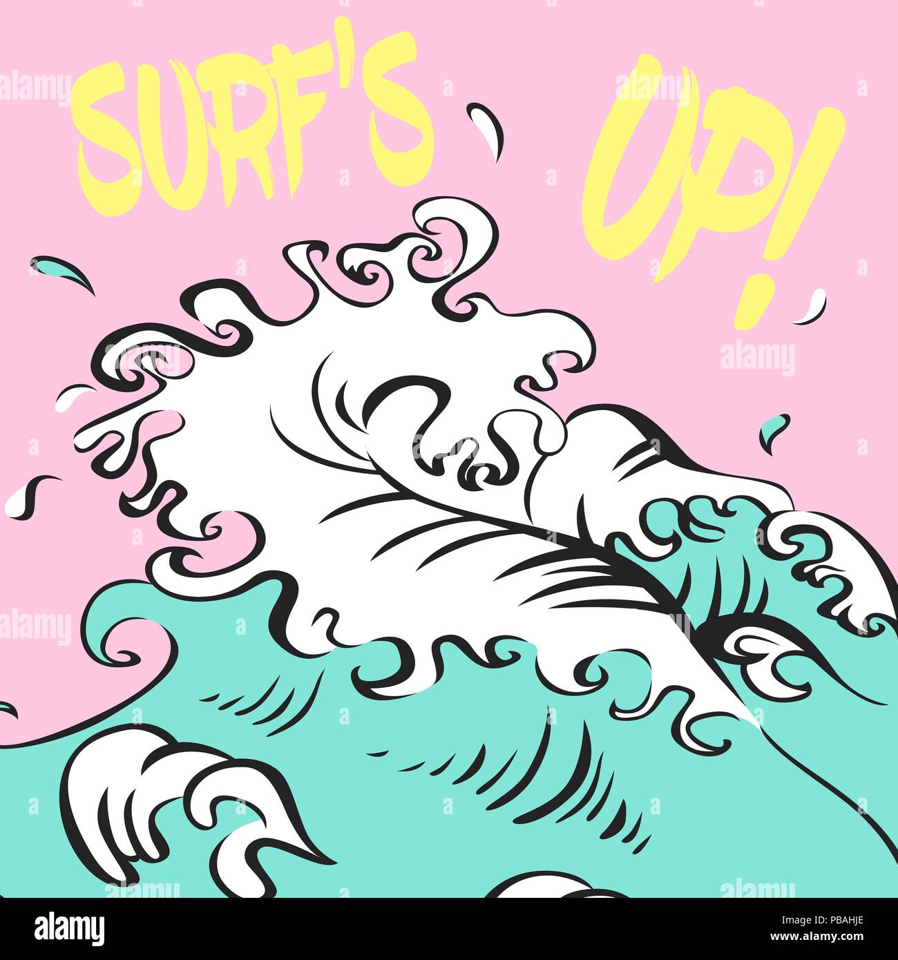 Illustration vecteur de surfs. Grosse Vague sur fond rose. Bannière de surf. Poster Surf.oe Illustration de Vecteur
