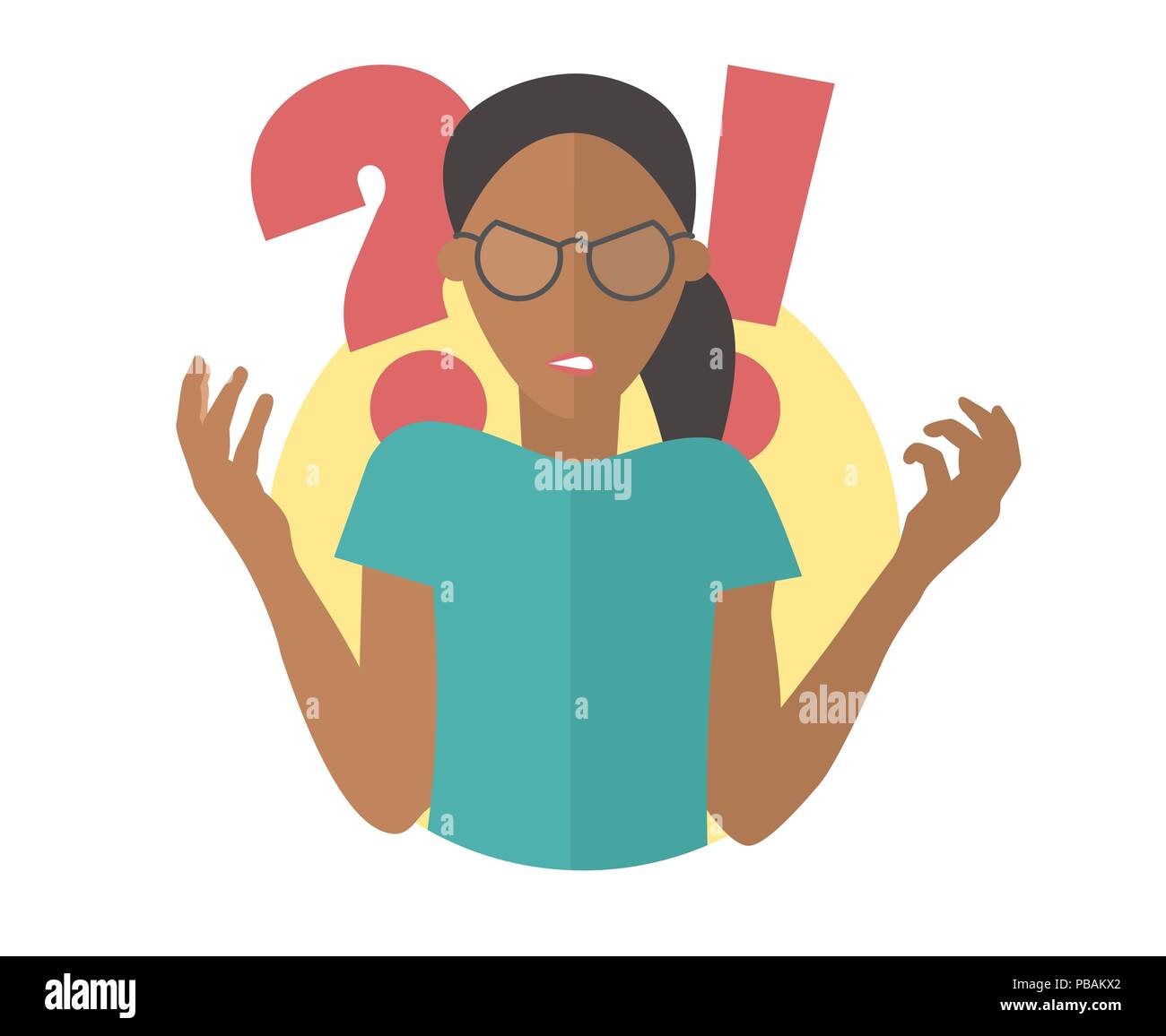 Fille en colère noire dans les verres. Femme en colère. Télévision d'icône du design. Vector illustration isolé modifiable simplement Illustration de Vecteur