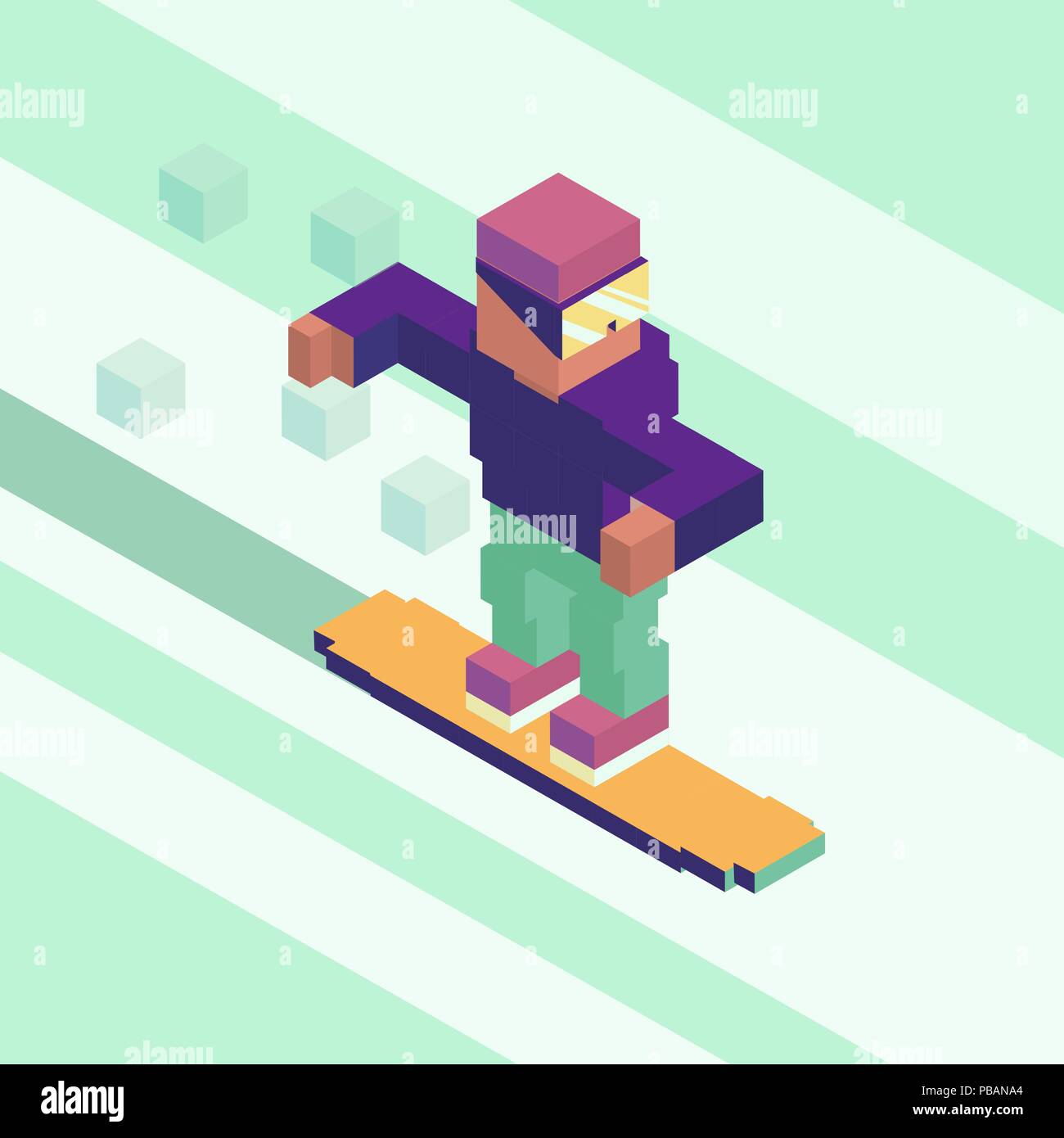 Snowboarder en forme de cubes isométriques, vector illustration Illustration de Vecteur