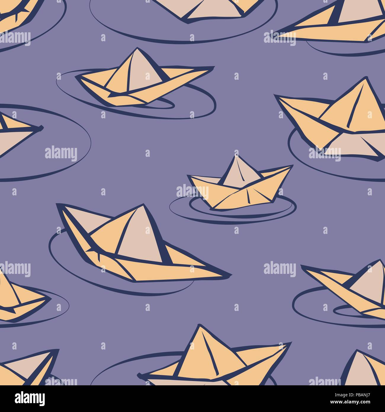 Modèle vectoriel continu avec des bateaux en papier dans le style cartoon Illustration de Vecteur