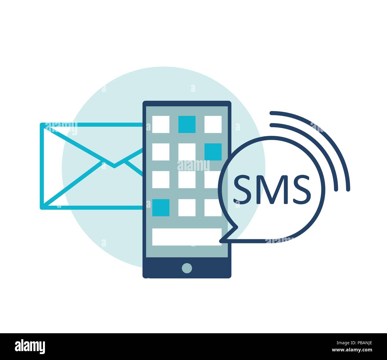SMS, e-mail de notification pour l'icône vecteur smartphone Illustration de Vecteur