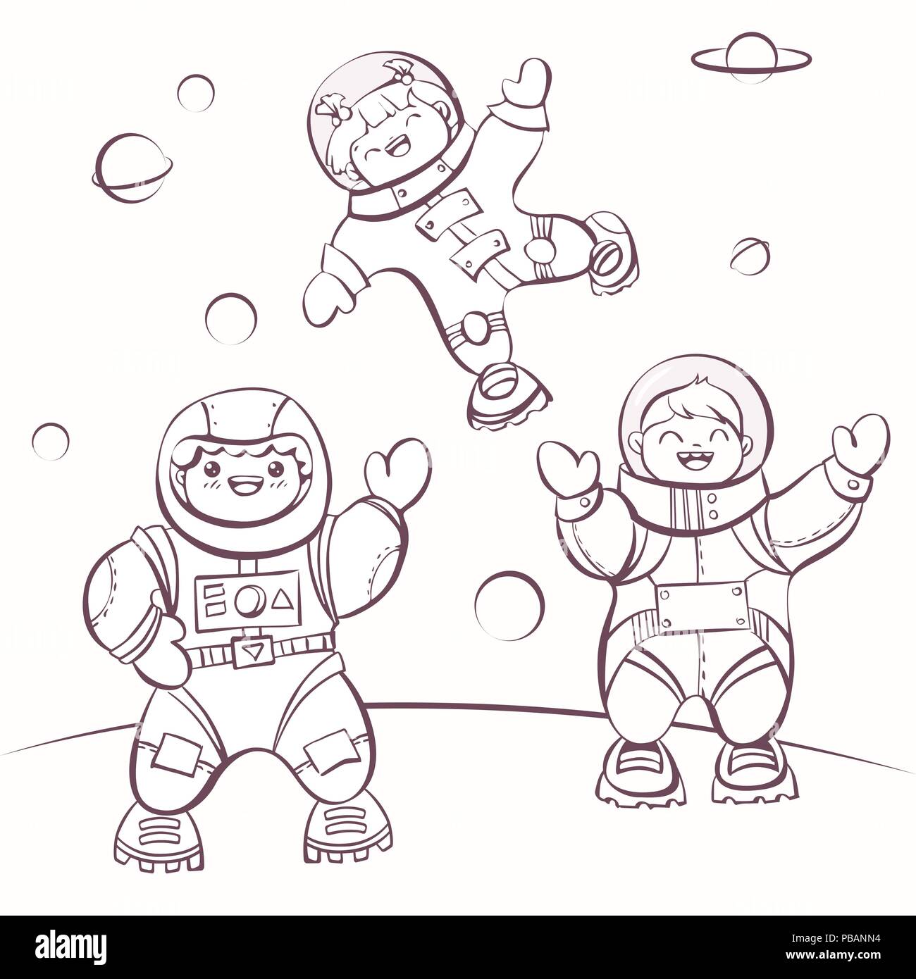 ?Artoon astronautes dans l'espace extra-atmosphérique, vector illustration pour la coloration Illustration de Vecteur