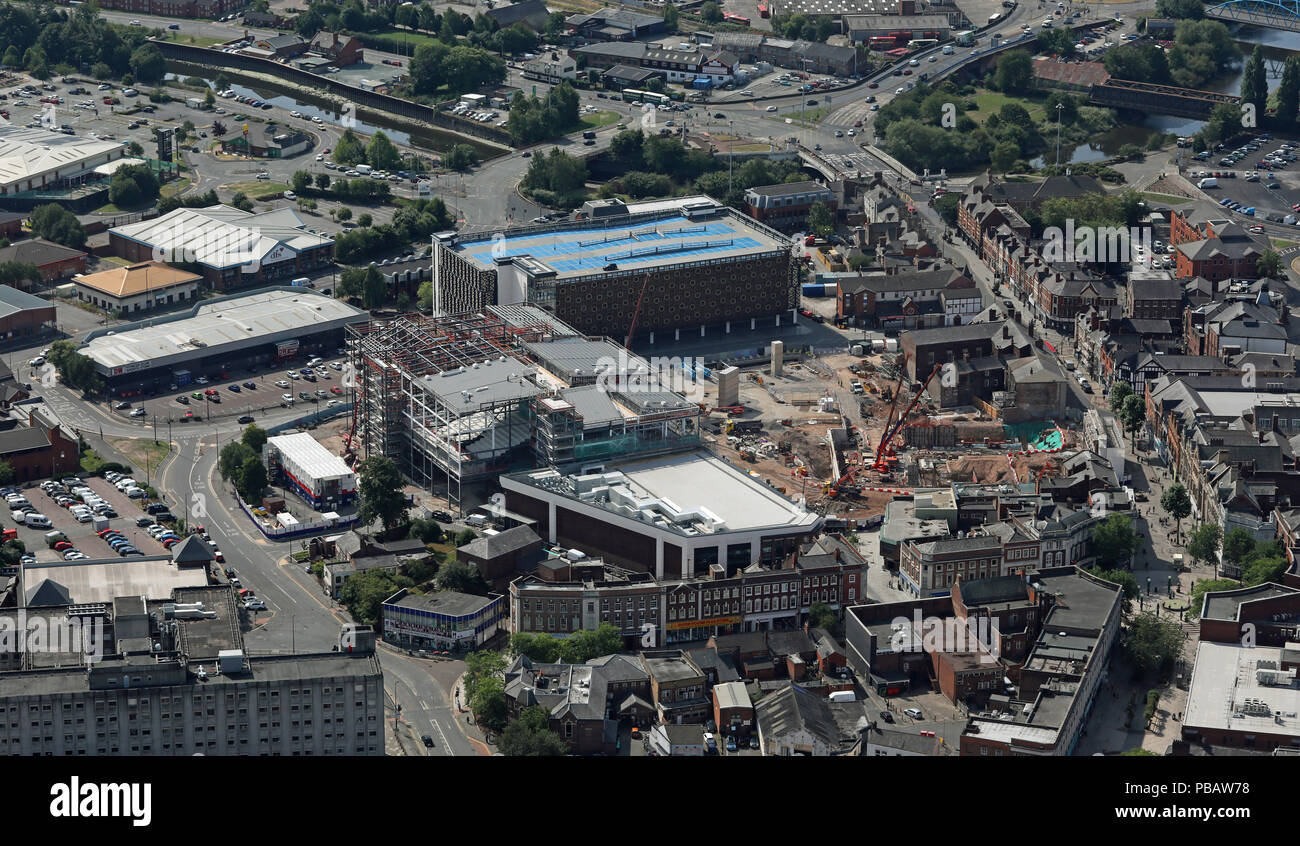 Vue aérienne de nouveau développement autour de rue Academy, le centre-ville de Warrington, Royaume-Uni Banque D'Images