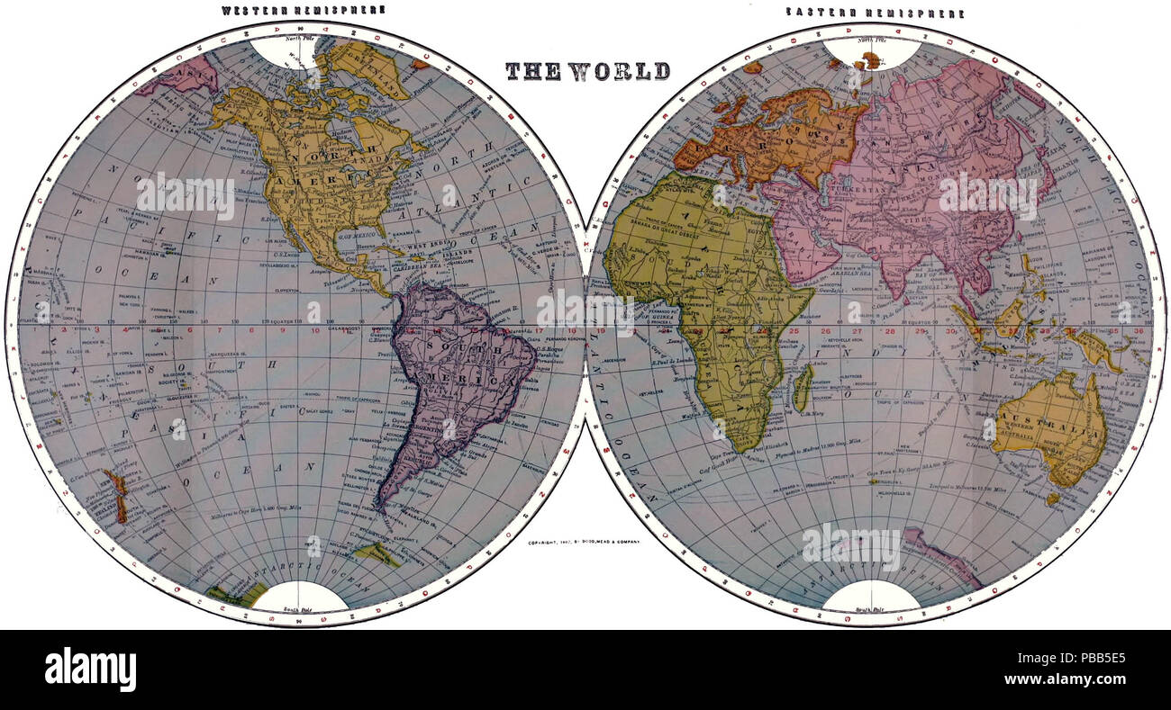 . Carte du monde divisé en deux hémisphères . publié 1905 1101 1905 Frontispice - nie le monde Banque D'Images