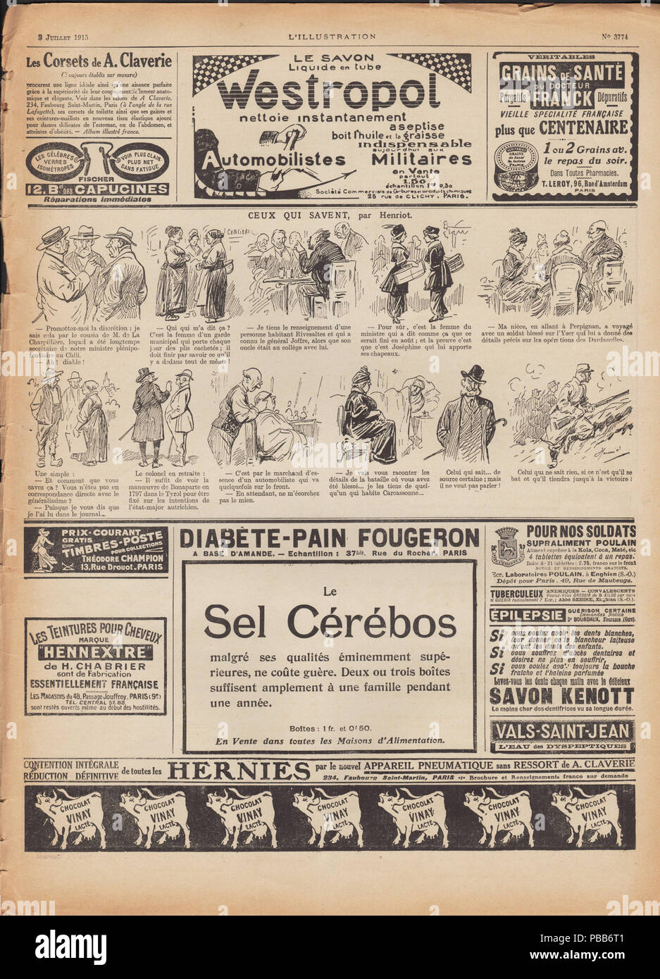 . 3 Juillet 1915 pas 3774, scan 36, dos à l'intérieur. 1106 No 3774 3 juillet 1915, scan 36, à l'intérieur de la couverture arrière Banque D'Images