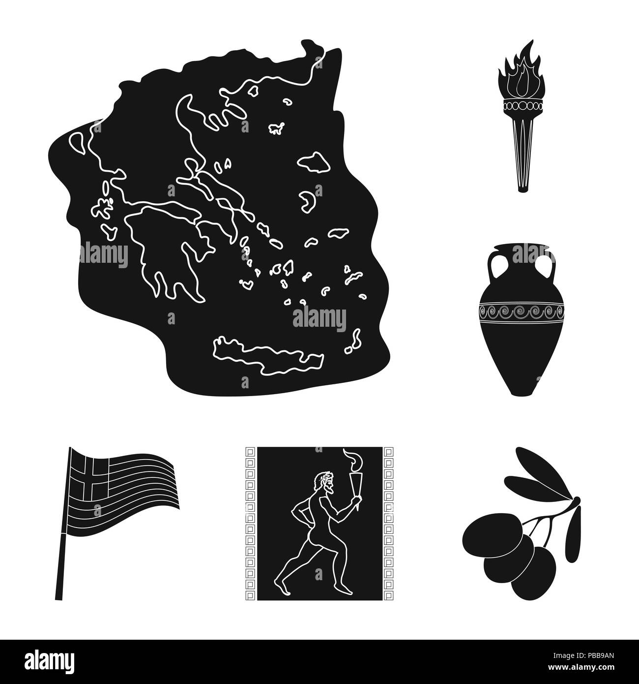 Pays Grèce icônes noires dans set collection pour design.La Grèce et monument symbole vecteur illustration de stock. Illustration de Vecteur