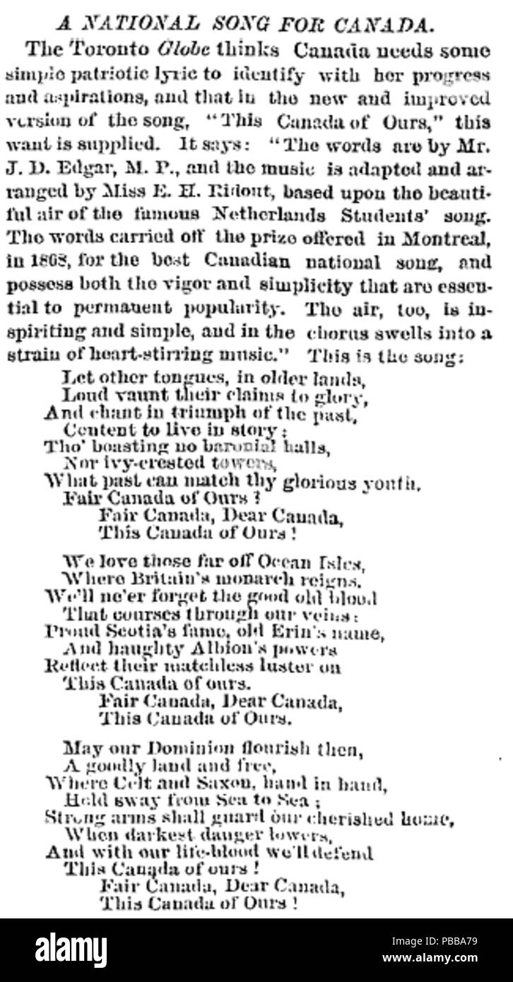 1123 NYT-un chant national pour le Canada Banque D'Images